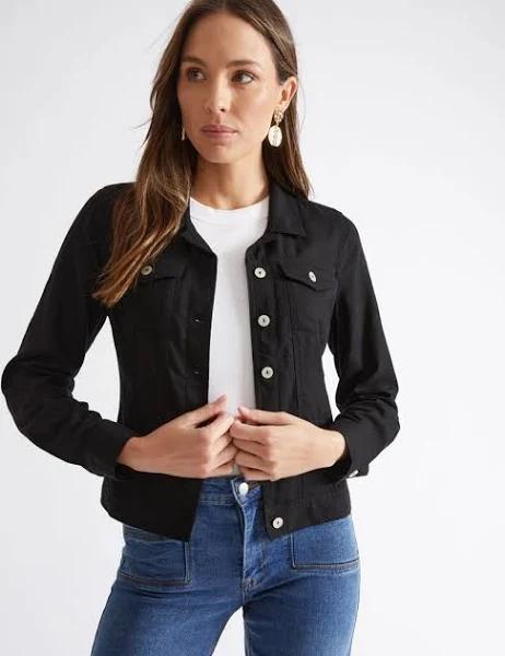 Katies - Long Sleeve Linen Blend Denim Style Jacket