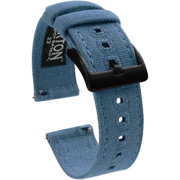 Canvas Watch Band / Strap for Samsung Galaxy Watch Active 2 in Nantucket Blue w/ Black Buckle, Width 20mm | Barton