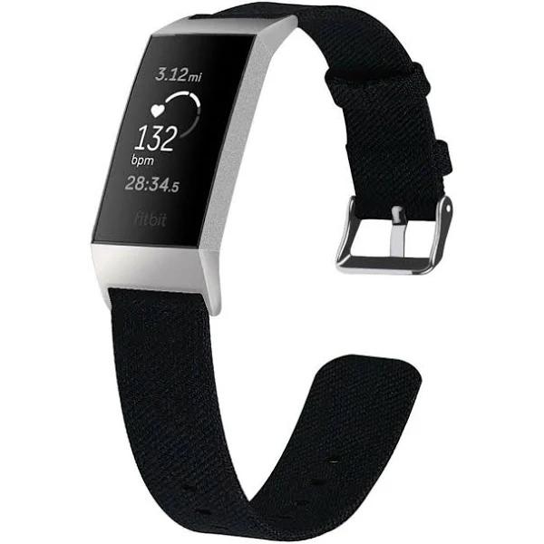 Fitbit Charge 3 4 Canvas Replacement Band - Black - Small - AfterPay & zipPay Available