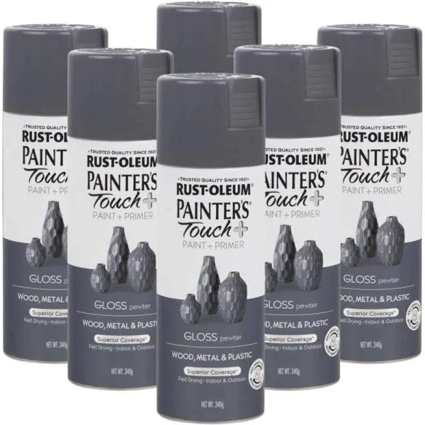 Rust-Oleum 300397 Painter's Touch Paint & Primer Spray Paint | Gloss Pewter Grey (6 Cans)