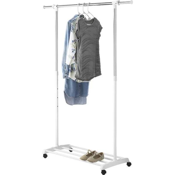 Whitmor Deluxe Adjustable Garment Rack, White & Chrome with Wheels