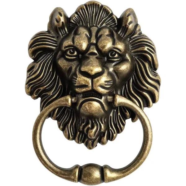 QWORK Antique Lion Head Bronze Door Knocker - Classic Vintage Design