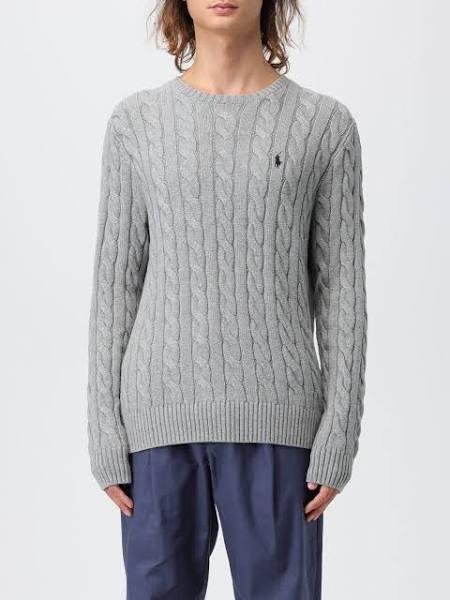 Ralph Lauren Mens Cable Knit Cotton Sweater Grey / XL