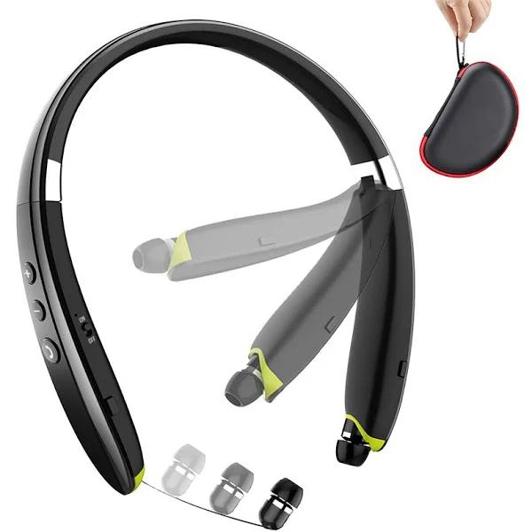 BEARTWO Bluetooth Headphones, Upgraded Foldable Wireless Neckband Headset with Retractable Earbuds, Noise Cancelling Stereo Earphones with Mic for