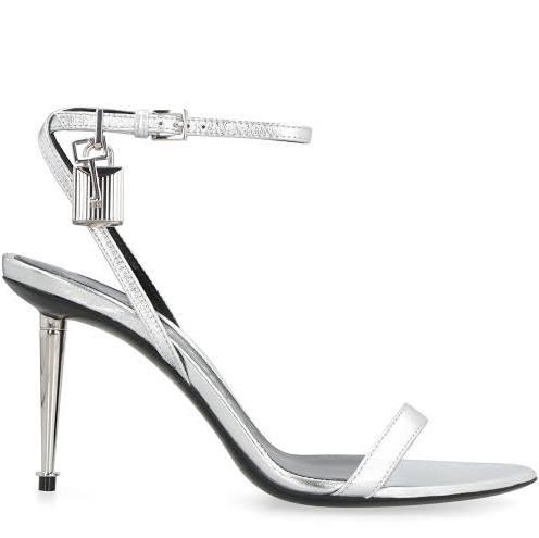 Tom Ford | Women 85mm Padlock Metallic Leather Sandals Silver 37