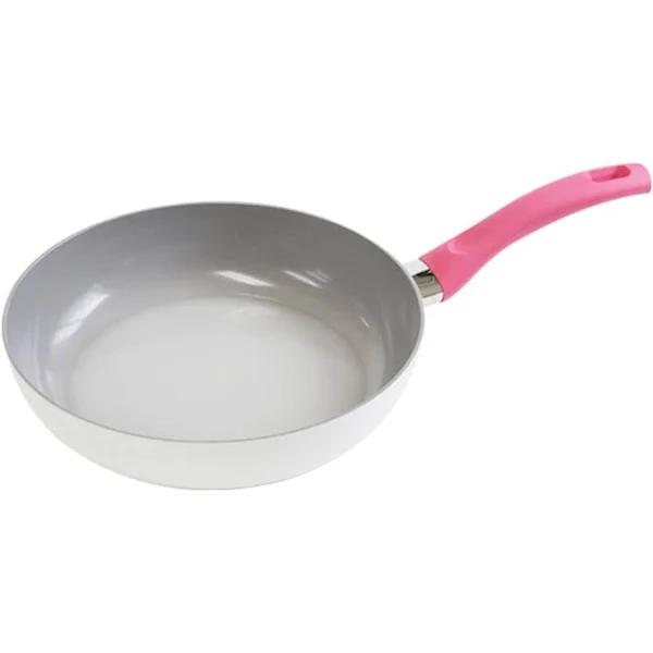 Jiniart Round 24cm White Frypan Frying Pan Non Stick Induction Ceramic