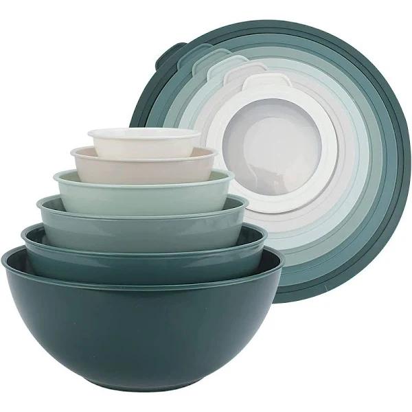 Cook With Color Mixing Bowls With TPR Lids - 12 Piece Plastic Nesting Bowls Set Includes 6 Prep Bowls and 6 Lids, Microwave Safe Mixing Bowl Set