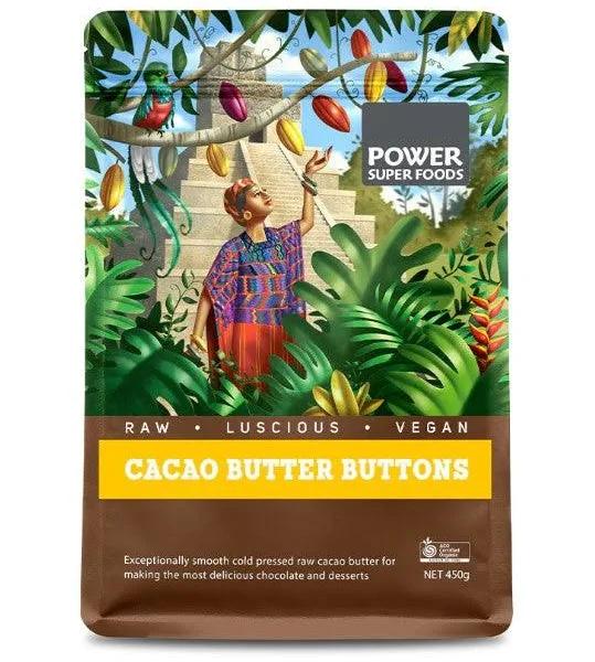 Power Super Foods Cacao Butter Raw Buttons Origin Certified Organic 450g