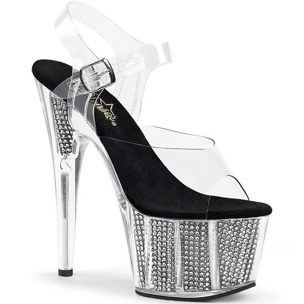 Pleaser ADORE-708SRS Clear/Black SRS Platform Sandal Size 8