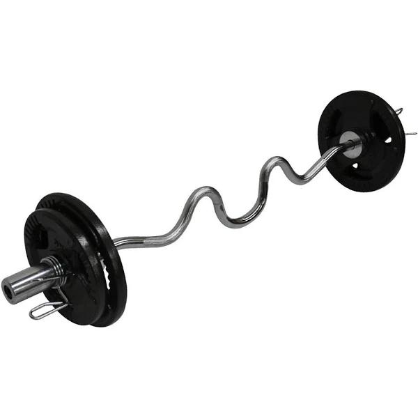 32kg Olympic Barbell Weights - 120cm Super Curl Bar + 25kg Weight Plates - 5kg x 2+ 7.5kg x 2