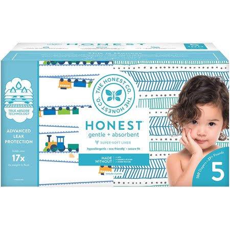 The Honest Company Super Club Box Diapers with TrueAbsorb Technology Trains & Teal Tribal Size 5 100 Count