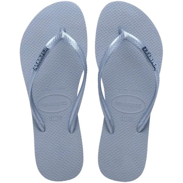 Havaianas Slim Metal Logo Thongs - Ashley Blue | Thongs