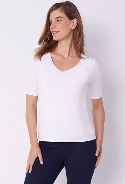 David Jones Blue Illusion V-Neck Tee in White, Size XL