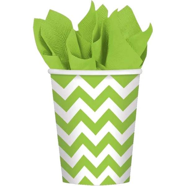 Chevron Kiwi Green Paper Cups 8 Pack