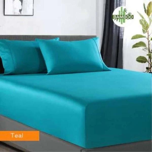 Softouch 400 Thread Count Bamboo Cotton Fitted Sheet and Pillowcase Set Only, King Single / Teal