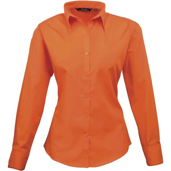 Premier Womens/Ladies Poplin Long Sleeve Blouse / Plain Work Shirt Orange Work Shirt