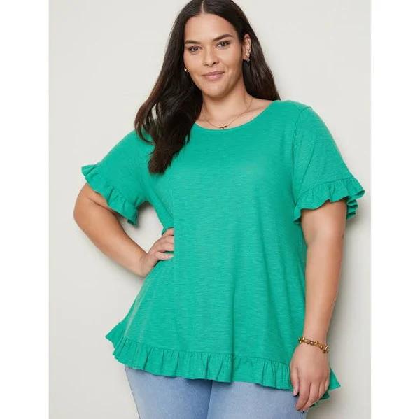 Autograph Short Sleeve Frill Hem Textured Top - Womens - Green