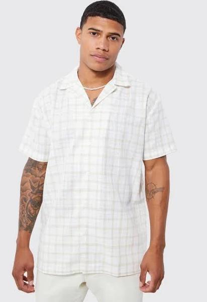 Mens Stone Short Sleeve Oversized Check Shirt