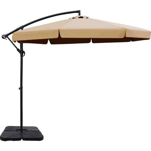 Instahut 3M Umbrella with 50x50cm Base Outdoor Umbrellas Cantilever Patio Sun Beach UV Beige