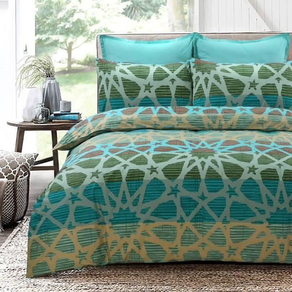 Amsons Pure Cotton Single Quilt Cover Set - Oasis - Green/Beige