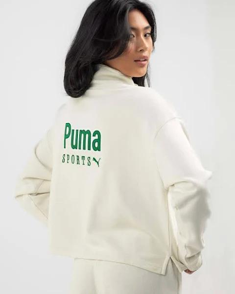 Puma Women's Team Half Zip Crew Jumper in Cream | Size XL