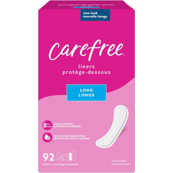 Carefree, Acti-Fresh, Daily Liners, Long, Unscented, 92 Liners