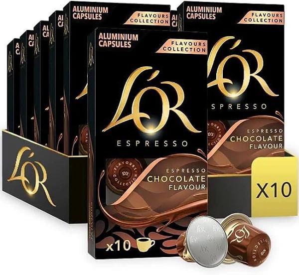 L'Or Espresso Chocolate Coffee - 100 Aluminium Capsules Compatible With Nespresso Machines (10x10 Pods Pack)