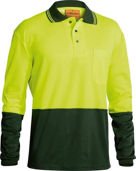 Bisley 2 Tone Hi Vis Polo Shirt Long Sleeve (BK6234) Yellow / Bottle / 3XL