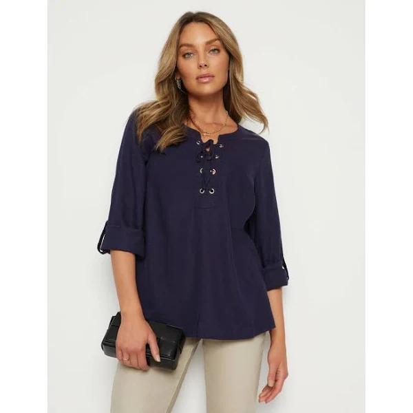 Rockmans - Womens Tops - 3/4 Sleeve Eyelet Tie Front Woven Shirt