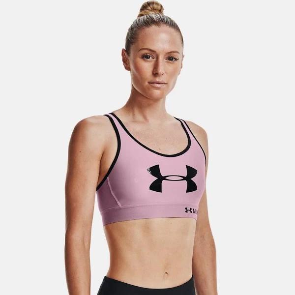 Under Armour Women's Armour Mid Keyhole Graphic Bra (Mauve Pink/Black, Size XL)