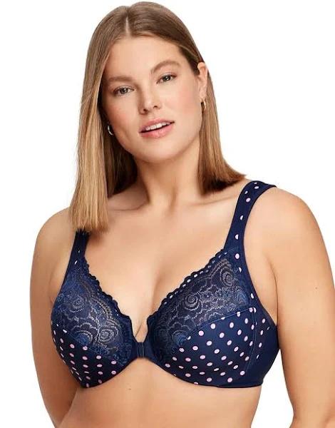 Glamorise Wonderwire Front-Closure Bra - Navy Print - 28D Navy Print