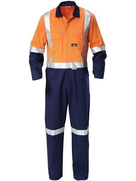 Hard Yakka - Foundations Hi-Visibility Two Tone Cotton Drill Coverall With Tape - Orange/Navy - 77R