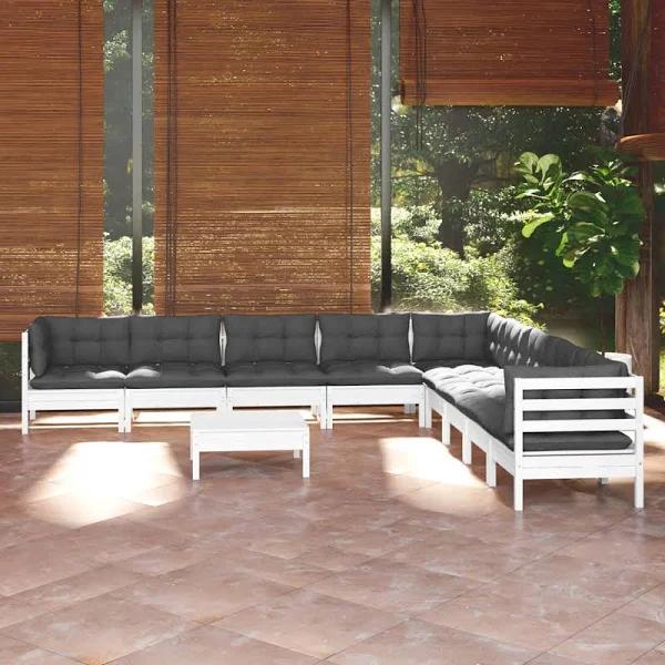 vidaXL 10 Piece Garden Lounge Set with Cushions White Solid Pinewood