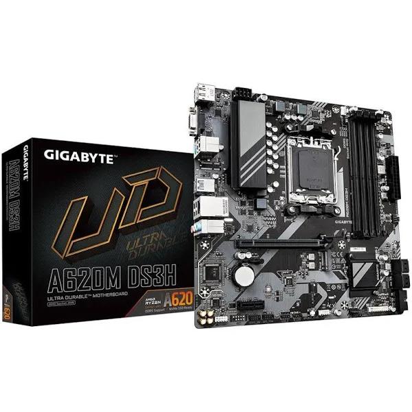 Gigabyte A620M DS3H 1.0 AMD mATX MB 4xDDR5 192GB 1xM.2, 4xSATA,1xPCIE16, 1xPCIE1, 1xHDMI 1xDisplayport 1 x USB 3.2 4 x USB 2.0 1 x USB Type-C