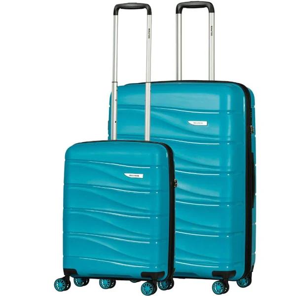 Delphin Wave Hardside 2 Piece Spinner Suitcase Set Large & Cabin Turchese Blue