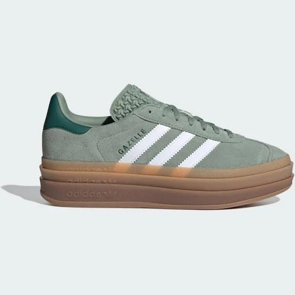 Adidas Originals Gazelle Bold Platform Sneakers in Silver Green With Gum Sole