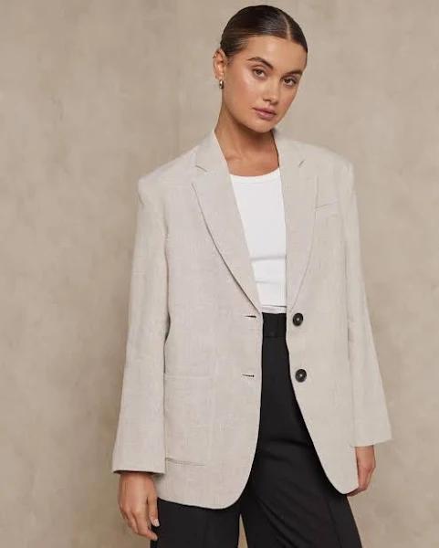 AERE - Women's Neutrals Blazers - Oversized Linen Blazer - Size 18 at The Iconic