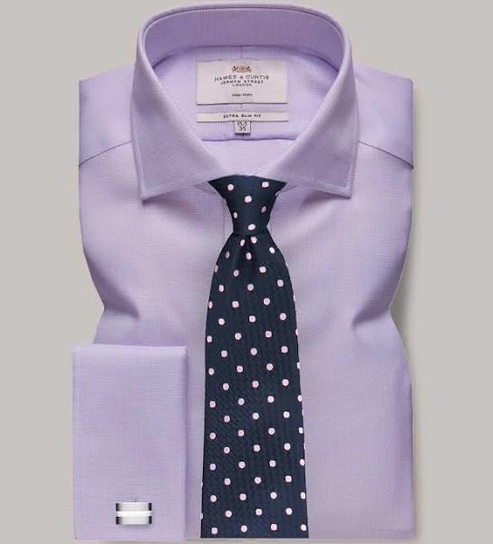 Hawes & Curtis Non-Iron Lilac & White Fabric Interest Extra Slim Shirt - Windsor Collar - Double Cuff