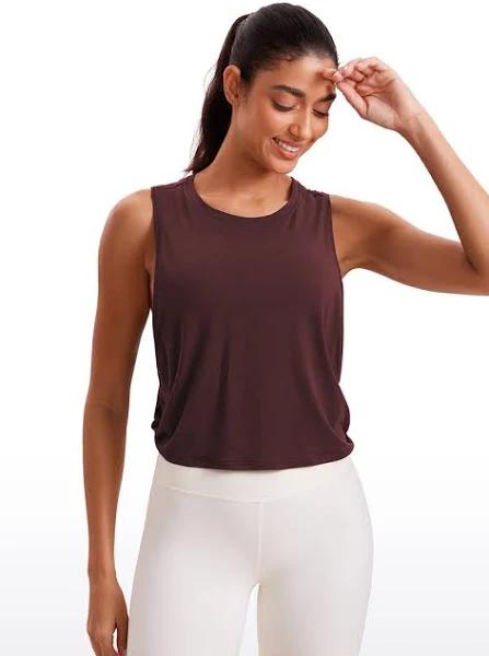 CRZ Yoga Women's Yoga Loose Fit Top Pima Cotton Crop Tank Deep Armhole Dark Red / XL