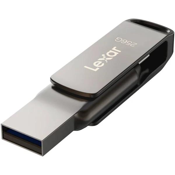 Lexar LJDD400256G-BNQNG, JumpDrive D400, Titanium, 256GB, USB3.1 Type-A and Type-C, Read Speed: Up To 130MB/s, 5 Year Warranty