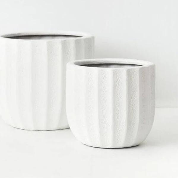 Helios Ribbed Planter in Matte White 32cm