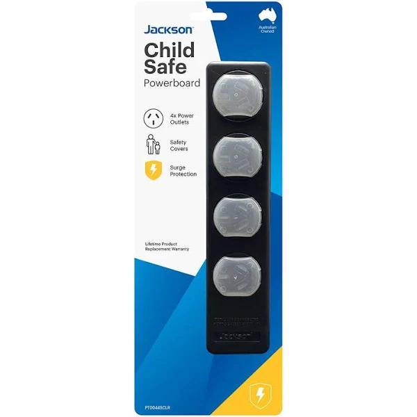 Jackson 4 Outlet Child Safe Surge Protected Powerboard | Black