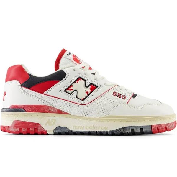 New Balance White & Red 550 Sneakers