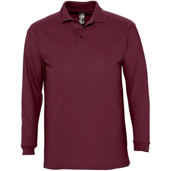 SOLS Mens Winter II Long Sleeve Pique Cotton Polo Shirt Burgundy Mens Polo