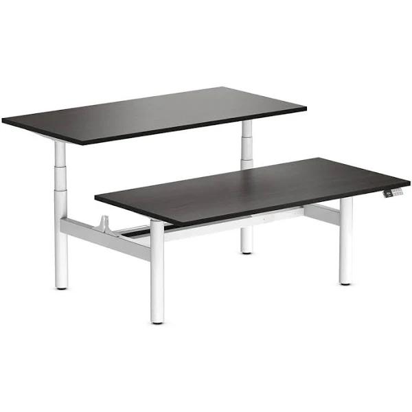 Desky Back to Back Round Leg Melamine Sit Stand Workstation