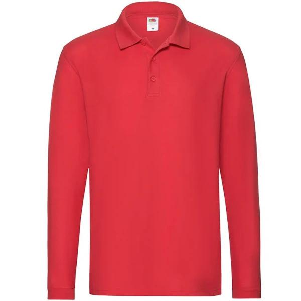 Fruit of The Loom Mens Premium Pique Long-sleeved Polo Shirt Red 3XL Cotton Mens Polo Shirt