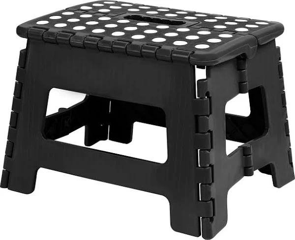 Foldable Stool For Kids and Adults - Black - Lightweight Plastic Step Stool - 28cm Wide and 20cm Tall - by Utopia Home