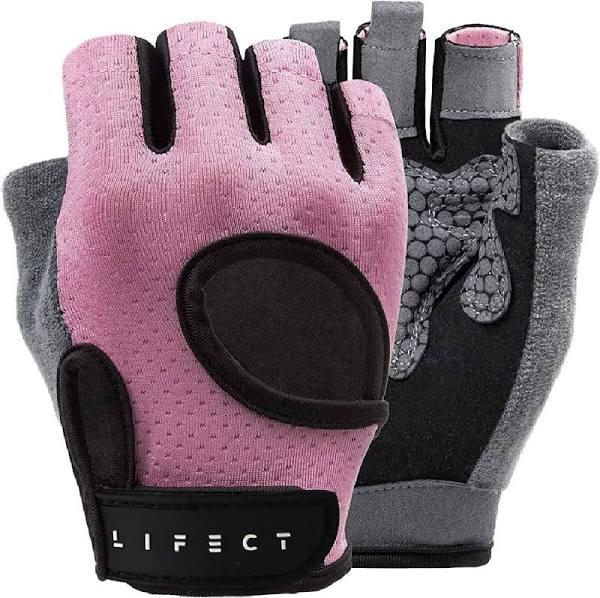 LIFECT Essential Breathable Workout Gloves, Weight Lifting Fingerless Gym Exercise Gloves with Curved Open Back, for Powerlifting, Women and Men Pink