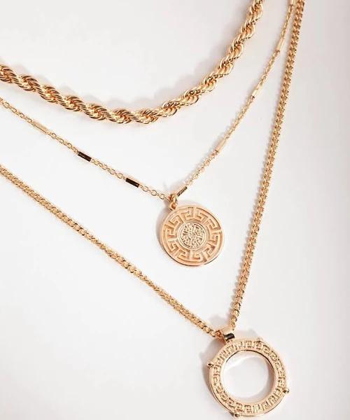 Lovisa Gold Greek Key Disc Multirow Necklace