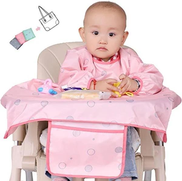 Coverall Baby Feeding Bib For Eating,long Sleeves Bib Attaches To Highchair and Table,weaning Bibs